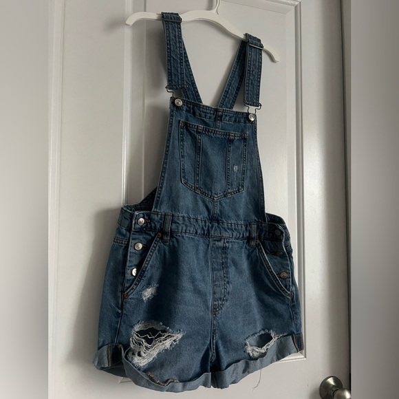 H & M Divided Distressed Overalls Blue Jean | 6 - Picture 2 of 3